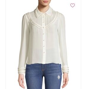 Alice + Olivia Ivory Blouse with Pearl Details